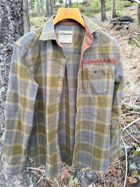 flag nor fail Olive Green and Light Blue Plaid Button-Down Shirt medium